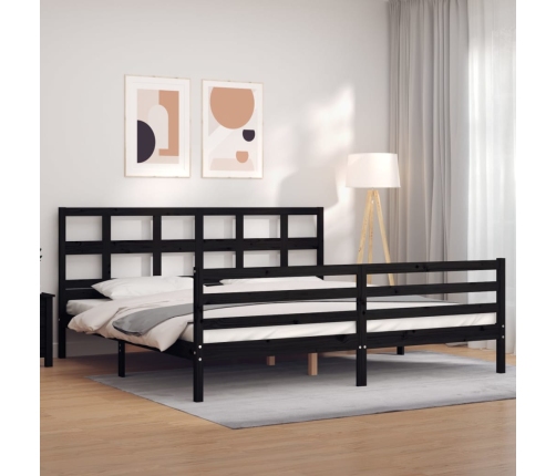 Estructura de cama con cabecero madera maciza negro 200x200 cm