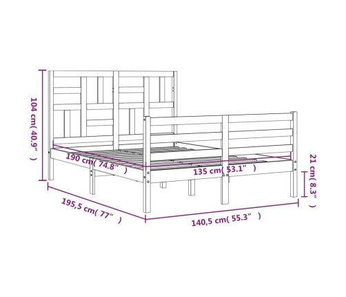 Estructura cama de matrimonio con cabecero madera maciza blanco