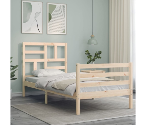 Estructura de cama con cabecero madera maciza 90x200 cm