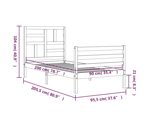 Estructura de cama con cabecero madera maciza 90x200 cm