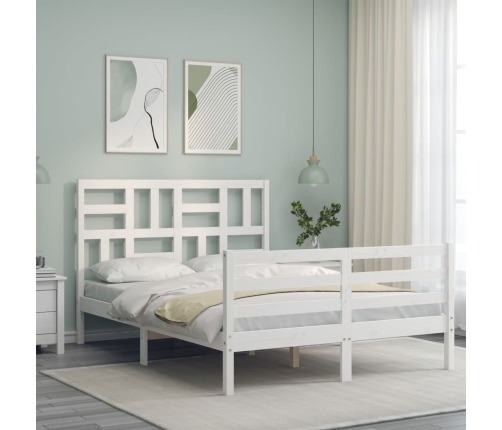 Estructura de cama con cabecero madera maciza blanco 120x200 cm