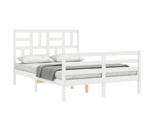 Estructura de cama con cabecero madera maciza blanco 120x200 cm