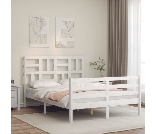 Estructura de cama con cabecero madera maciza blanco 120x200 cm