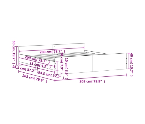 vidaXL Estructura de cama con cabecero piecero negro 200x200cm