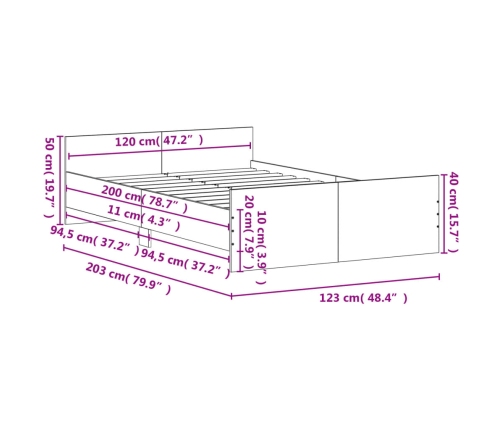 vidaXL Estructura de cama con cabecero piecero gris hormigón 120x200cm