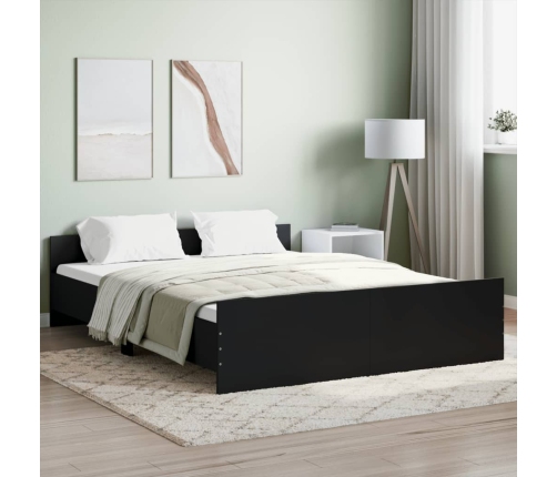 vidaXL Estructura de cama con cabecero piecero negro 150x200 cm