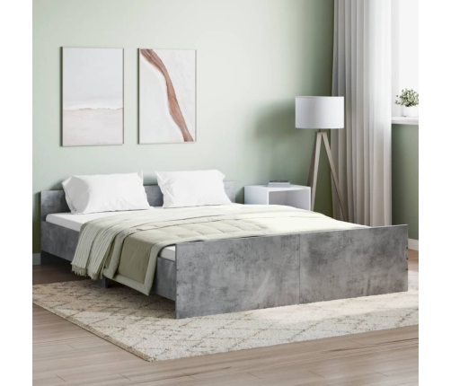 vidaXL Estructura de cama con cabecero piecero gris hormigón 150x200cm