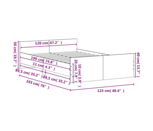 vidaXL Estructura de cama con cabecero piecero negro 120x190 cm