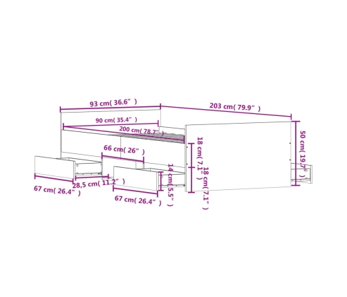 vidaXL Estructura de cama con cabecero piecero roble Sonoma 90x200 cm