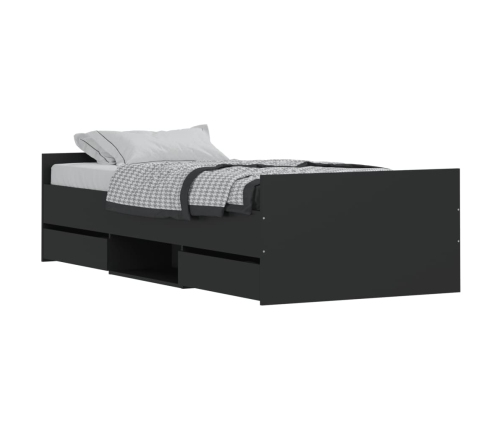 vidaXL Estructura de cama con cabecero piecero negro 90x190 cm