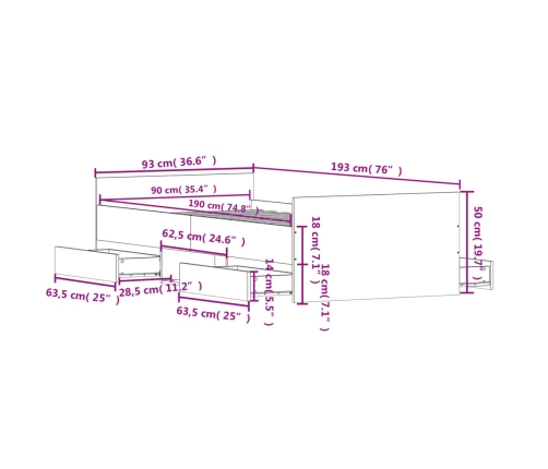 vidaXL Estructura de cama con cabecero piecero negro 90x190 cm