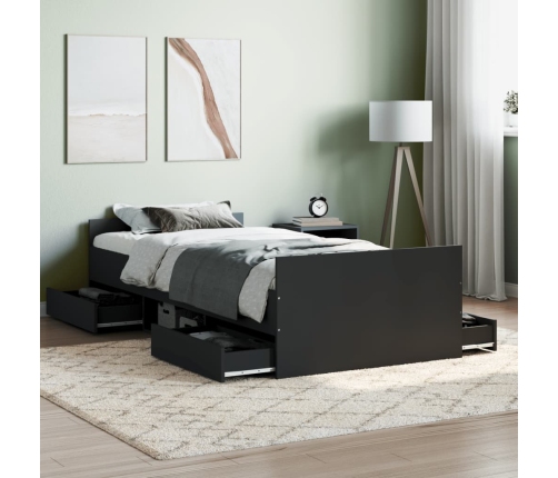 vidaXL Estructura de cama con cabecero piecero negro 90x190 cm