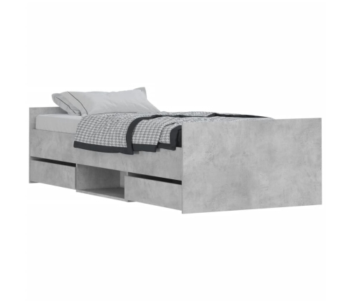 Estructura de cama con cabecero piecero gris hormigón 90x190cm