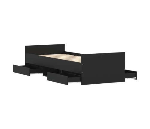 vidaXL Estructura de cama con cabecero piecero negro 75x190 cm