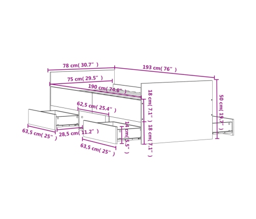 vidaXL Estructura de cama con cabecero piecero negro 75x190 cm