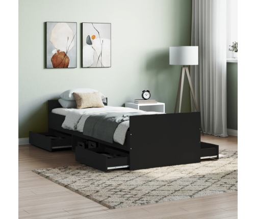 vidaXL Estructura de cama con cabecero piecero negro 75x190 cm