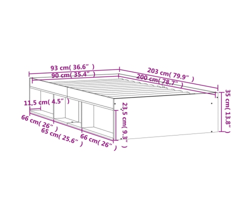 Estructura de cama negra 90x200 cm