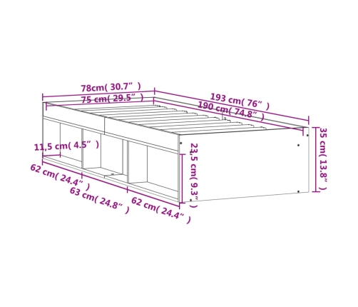 Estructura de cama blanca 75x190 cm