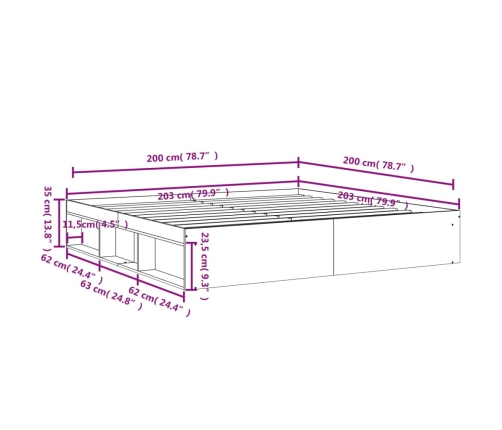 Estructura de cama roble ahumado 200x200 cm