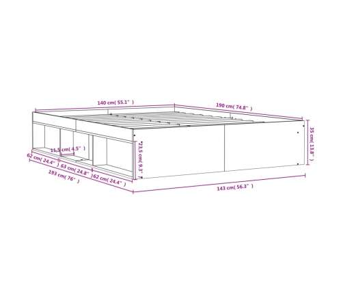 Estructura de cama sin colchón blanco 140x190 cm