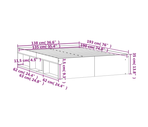 Estructura de cama doble sin colchón blanco 135x190 cm