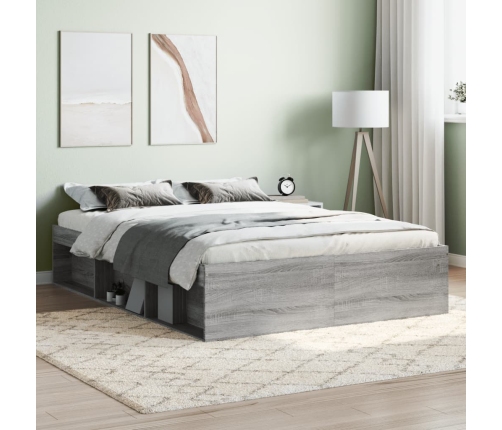 Estructura de cama de matrimonio Sonoma gris 135x190 cm