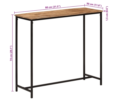 Mesa consola madera maciza de mango y hierro 80x30x74 cm