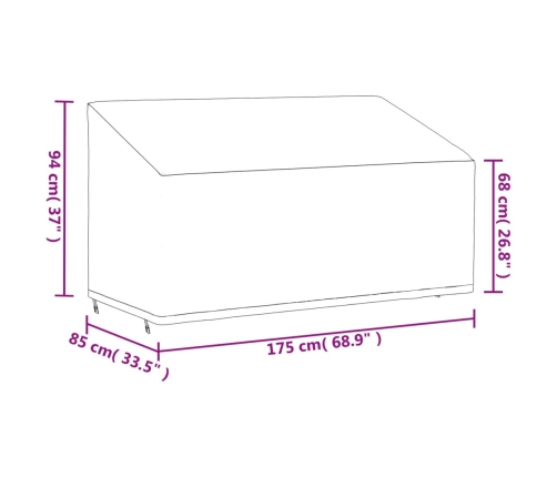 Cubierta de banco de 3 plazas Oxford 420D negro 175x85x68/94 cm