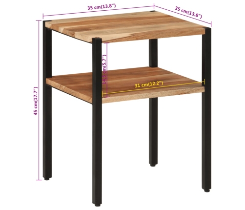 vidaXL Mesa auxiliar de madera maciza acacia y hierro 35x35x45 cm