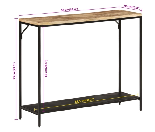 Mesa consola madera maciza mango rugosa y hierro 90x30x75 cm