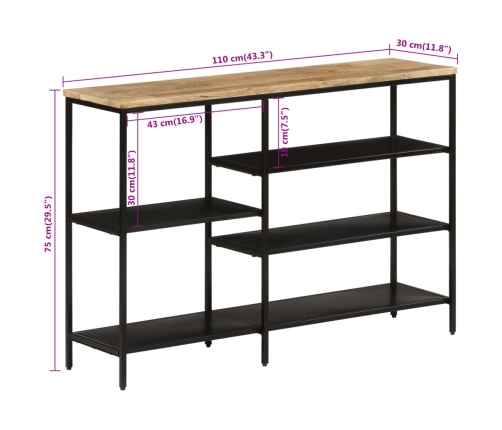 Mesa consola madera maciza mango rugosa y hierro 110x30x75 cm