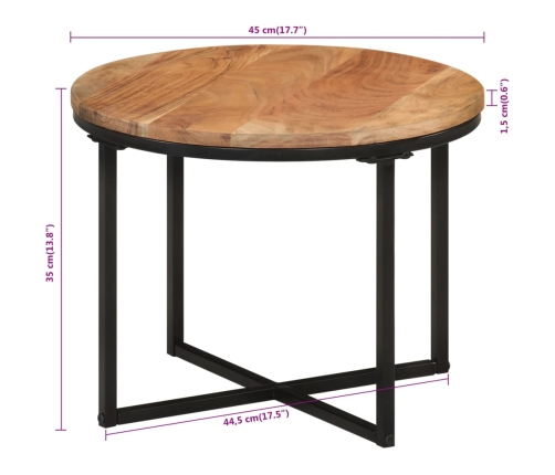 Mesa de centro de madera maciza de acacia y hierro 45x45x35 cm