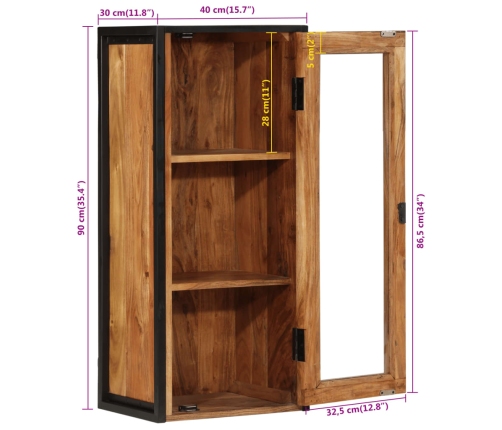 Mueble de baño madera maciza de acacia y hierro 40x30x90 cm