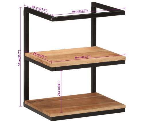 Estante de pared madera maciza de acacia y hierro 40x30x50 cm