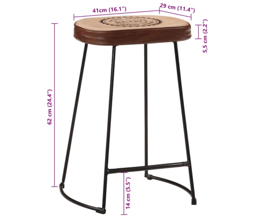 Taburetes de bar 2 uds marrón oscuro 41x29x62 cm
