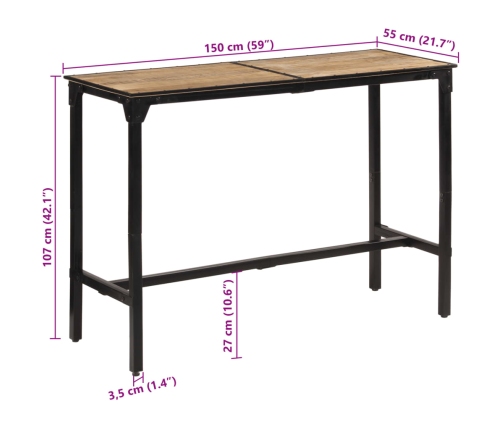 Mesa de bar madera maciza de mango rugoso 150x55x107 cm