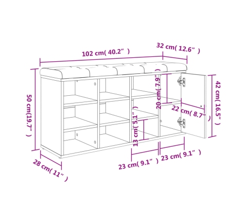 Banco zapatero madera de ingeniería blanco 102x32x50 cm