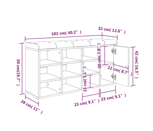 Banco zapatero madera de ingeniería roble Sonoma 102x32x50 cm