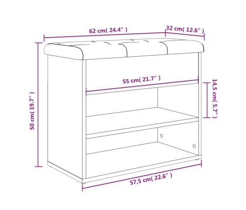 Banco zapatero madera de ingeniería blanco 62x32x50 cm