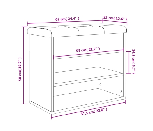 Banco zapatero madera de ingeniería roble ahumado 62x32x50 cm