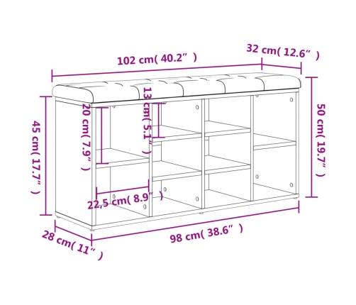 Banco zapatero madera de ingeniería roble Sonoma 102x32x50 cm