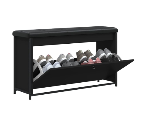 Banco zapatero con cajón abatible negro 102x32x56 cm