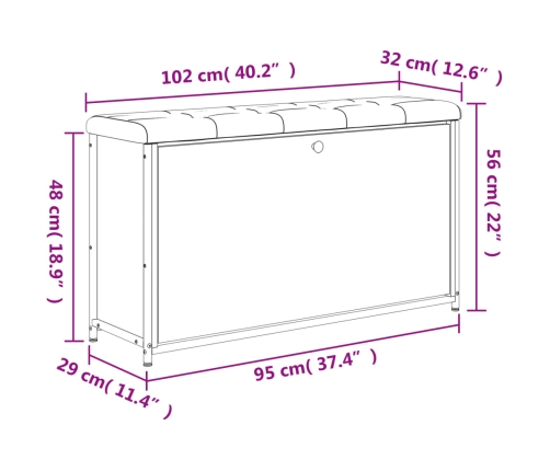 Banco zapatero con cajón abatible roble Sonoma 102x32x56 cm