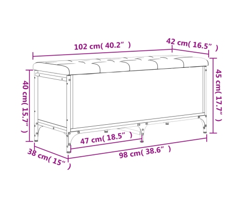 Banco almacenaje madera ingeniería roble ahumado 102x42x45 cm