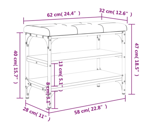 Banco zapatero madera de ingeniería negro 62x32x47 cm