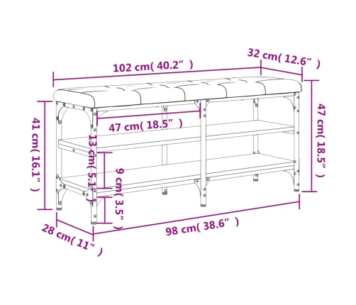 Banco zapatero madera de ingeniería negro 102x32x47 cm