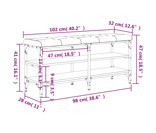 Banco zapatero madera de ingeniería roble ahumado 102x32x47 cm