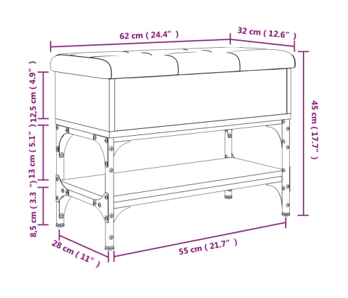 Banco zapatero madera de ingeniería negro 62x32x45 cm