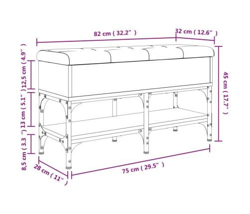 Banco zapatero madera de ingeniería negro 82x32x45 cm