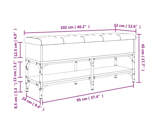 Banco zapatero madera de ingeniería negro 102x32x45 cm